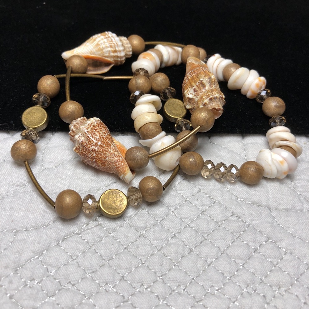 Boho Brass & Seashell Bracelet Set